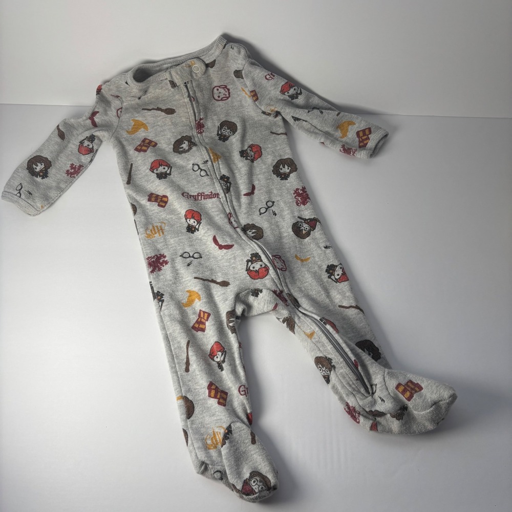 Wizarding World Harry Potter Footed Pajama Sleeper 3-6M Gray Zip Up‎ One Piece